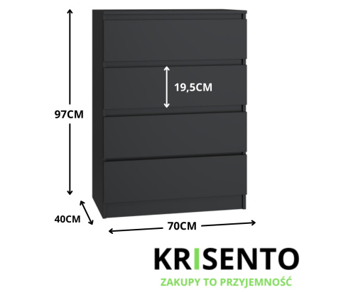 Wymiary czarnej komody KOM-902-CZERN-MAT.