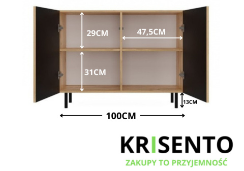 wymiary dwudrzwiowej komody z lamelami dąb artisan KOM-922-ART-LAM.