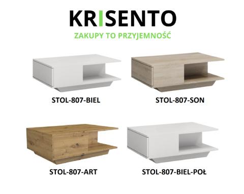 Dostępne warianty kolorystyczne stolików z funkcją przechowywania: Stolik STOL-807.