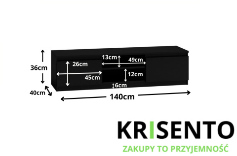 Wymiary szafki RTV-502-CZERN-MAT pod telewizor.