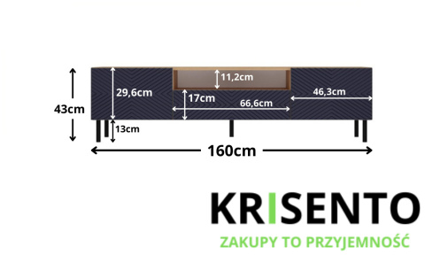 Wymiary ekskluzywnej szafki RTV 160 cm dąb artisan granat RTV-506-ART-GRAN.