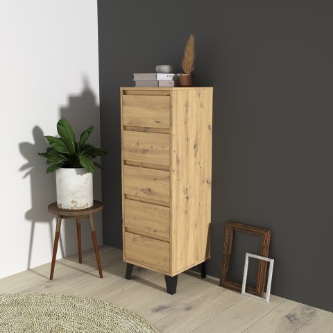 Wizualizacja nowoczesnego salonu z produktem: skandynawska komoda na nóżkach dąb artisan KOM-928-ART.