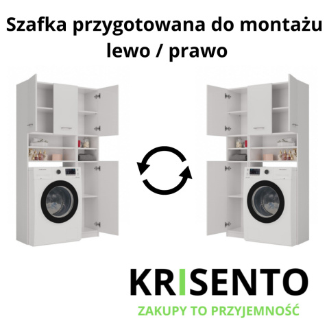 Schemat techniczny zestawu LAZ-1307-BIEL-MAT prezentujący opcję montażu drzwiczek na lewą lub prawą stronę.