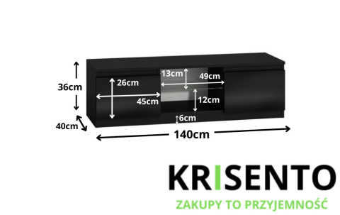 Wymiary szafki RTV-502-CZERN-POL pod telewizor.