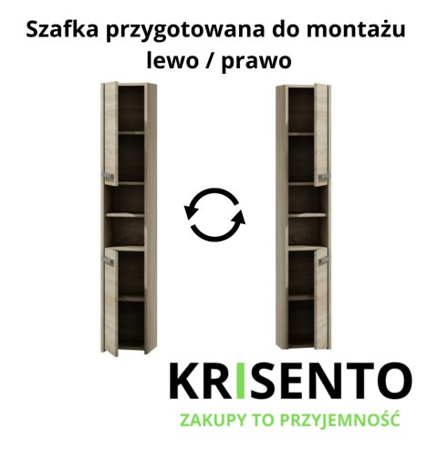 Schemat techniczny słupka LAZ-1309-SON prezentujący możliwość montażu drzwiczek na lewą lub prawą stronę.