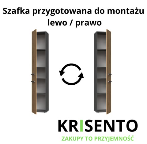 Schemat techniczny słupka LAZ-1314-ANT-ART prezentujący opcję montażu drzwi na lewą lub prawą stronę.