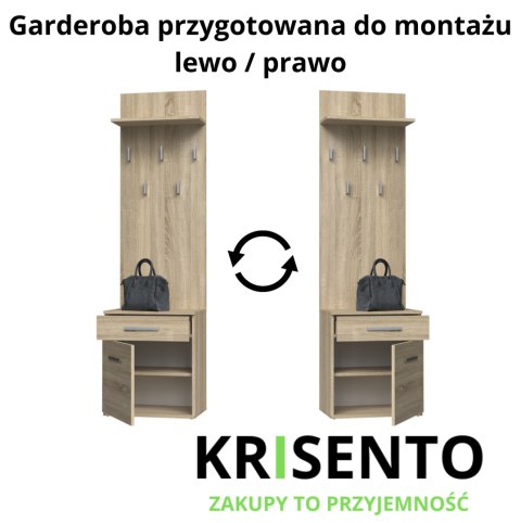 Schemat techniczny garderoby GAR-103-SON prezentujący opcję montażu drzwi z otwieraniem na lewą lub prawą stronę
