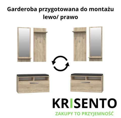 Schemat techniczny garderoby GAR-105-SON prezentujący opcję uniwersalnego montażu na lewą lub prawą stronę.