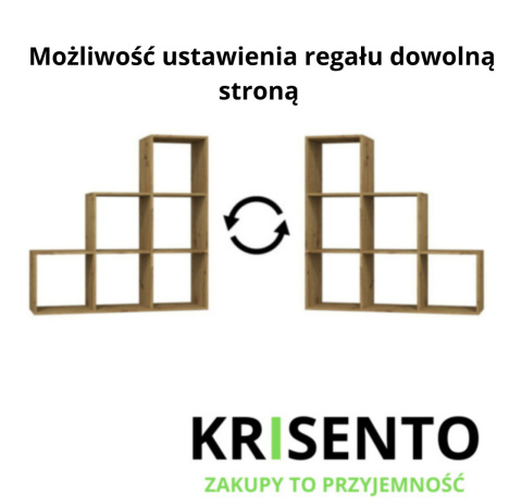 Schemat techniczny regału RE-1429-ART prezentujący opcję uniwersalnego ustawienia regału.