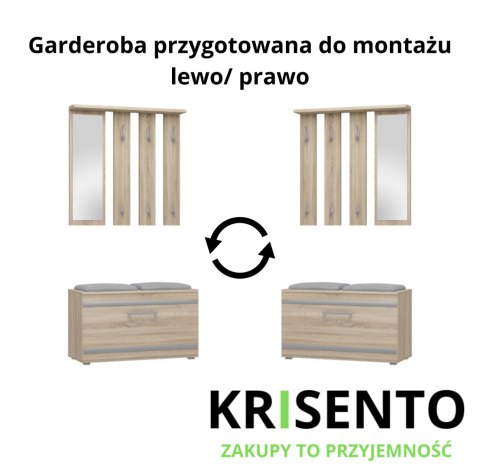 Schemat techniczny mebla GAR-102-SON prezentujący opcję uniwersalnego montażu na lewą lub prawą stronę.